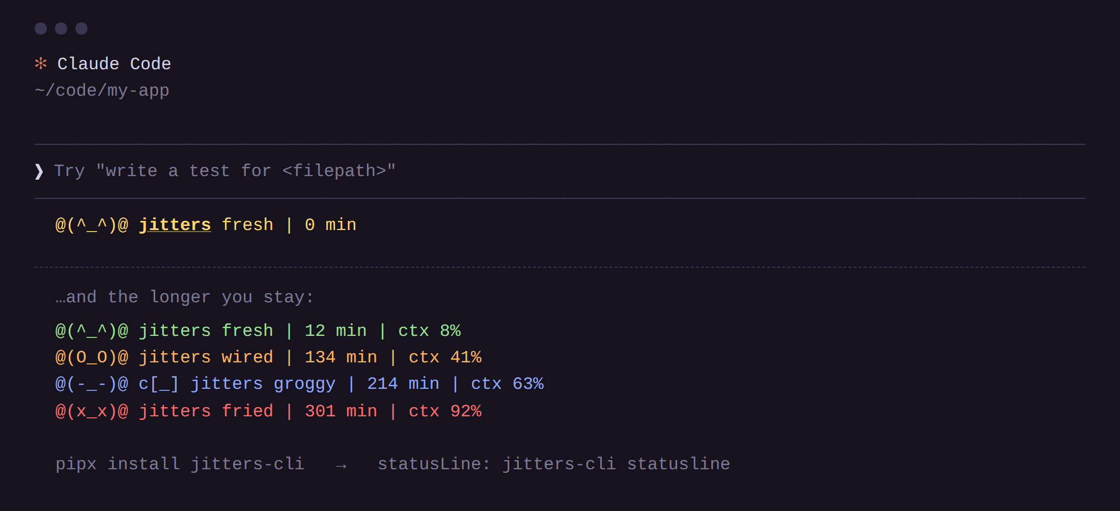 Jitters status line screenshot 1